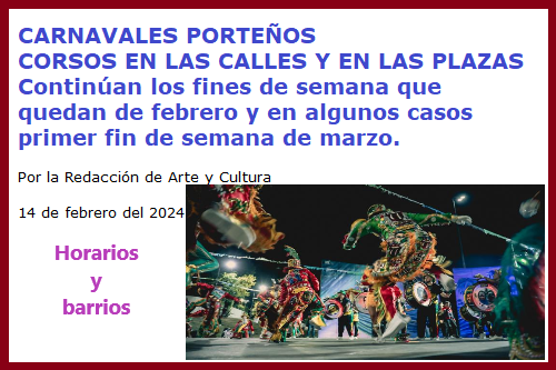 CARNAVALES DIAS Y HORARIOS